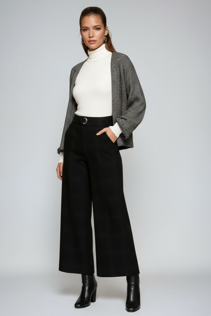 CHARLIE – Dames pantalon met ruitpatroon, hoge taille en wijde pijpen - Glamorix