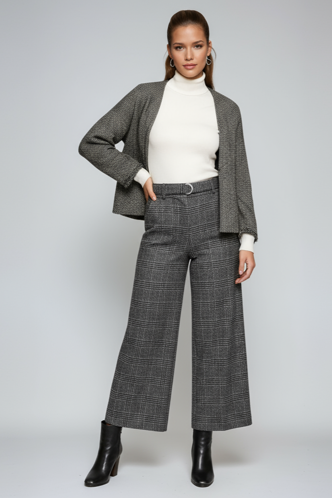 CHARLIE – Dames pantalon met ruitpatroon, hoge taille en wijde pijpen - Glamorix