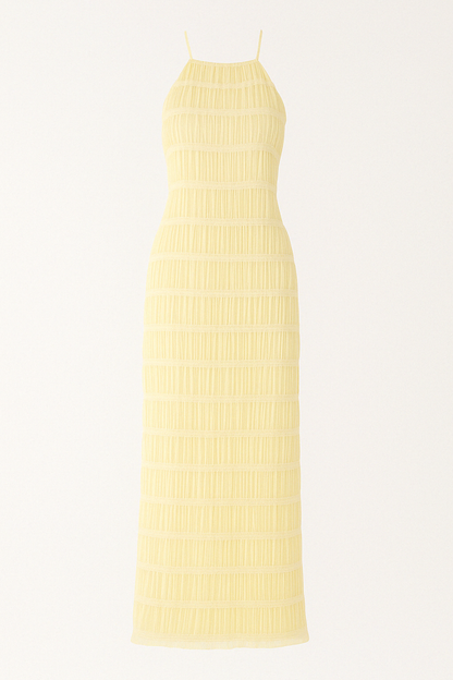 Lange dames halterjurk met geplooide details – ISABELLE FLOW - Glamorix