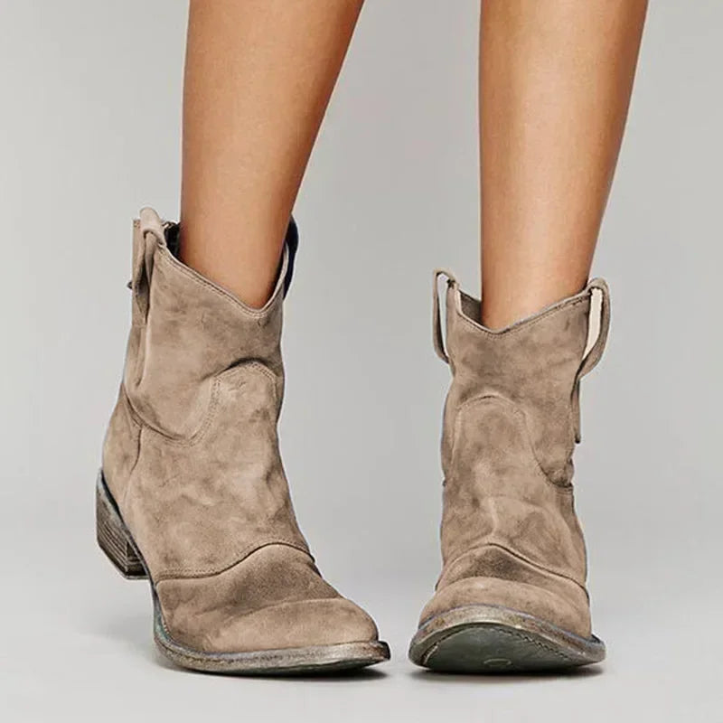 Vintage cowboy enkellaarsjes met borduurdetails en lage hak – Westerlyn Boot - Glamorix