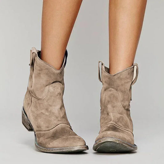 Vintage cowboy enkellaarsjes met borduurdetails en lage hak – Westerlyn Boot - Glamorix