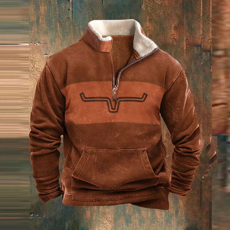 HUDSON - Fleece trui met kwart-ritssluiting en tribal print voor heren