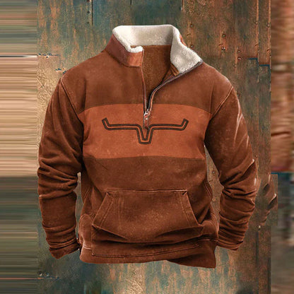 HUDSON - Fleece trui met kwart-ritssluiting en tribal print voor heren