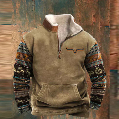 HUDSON - Fleece trui met kwart-ritssluiting en tribal print voor heren