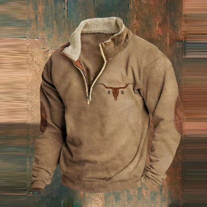 HUDSON - Fleece trui met kwart-ritssluiting en tribal print voor heren