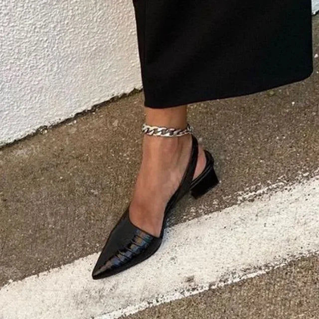 Orthopedische pumps met croco-patroon en blokhak – Veloria GraceLift - Glamorix