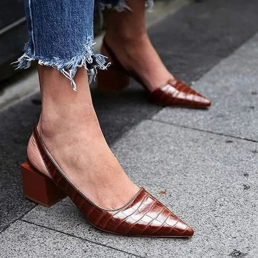 Orthopedische pumps met croco-patroon en blokhak – Veloria GraceLift - Glamorix