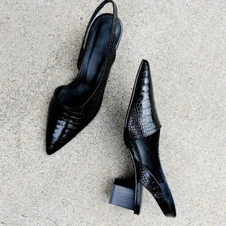 Orthopedische pumps met croco-patroon en blokhak – Veloria GraceLift - Glamorix