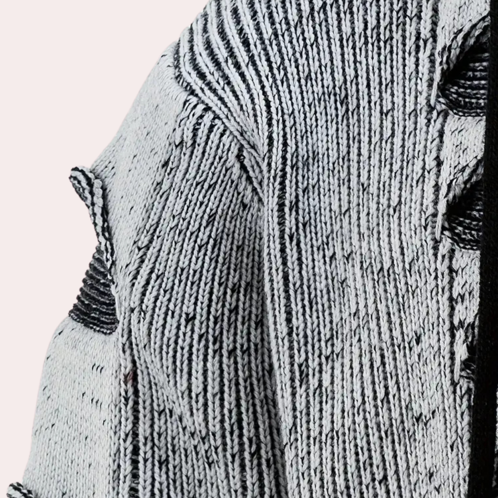 Gebreide heren hoodie met knoopsluiting en ribdetails – RENVARA KnitHood - Glamorix