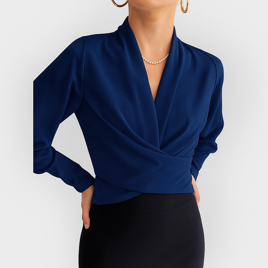 Dames top met overslag en lange mouwen – ALVINA WRAP - Glamorix