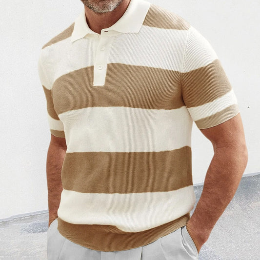 Herenpolo met ribstructuur en brede strepen – MARCO STRIPE - Glamorix