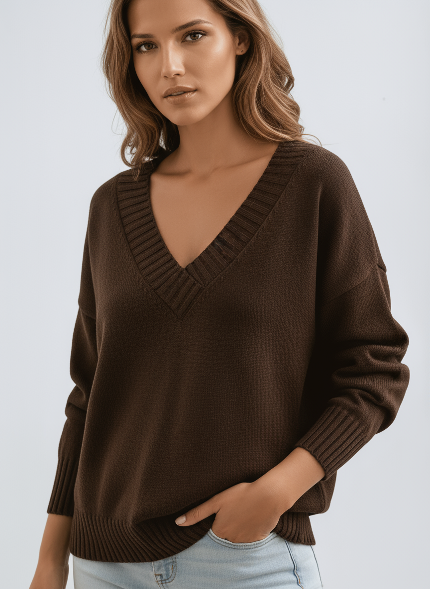 AUTUMN – Dames trui met V-hals en comfortabele pasvorm - Glamorix
