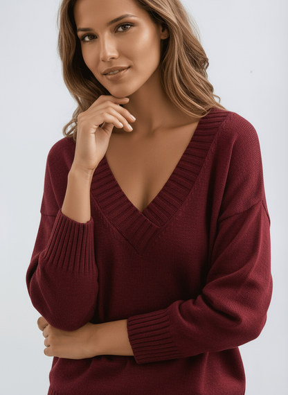 AUTUMN – Dames trui met V-hals en comfortabele pasvorm - Glamorix