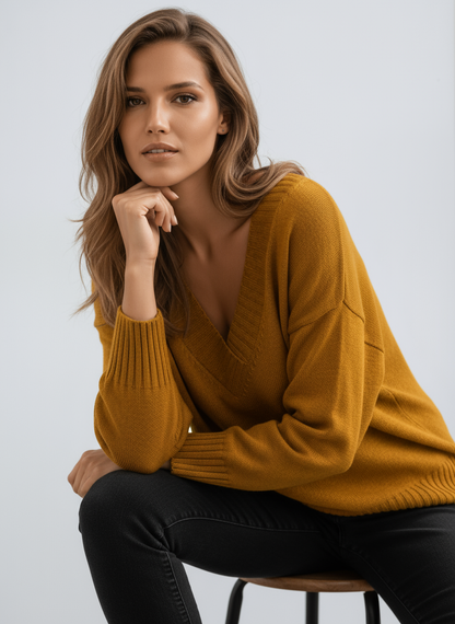AUTUMN – Dames trui met V-hals en comfortabele pasvorm - Glamorix