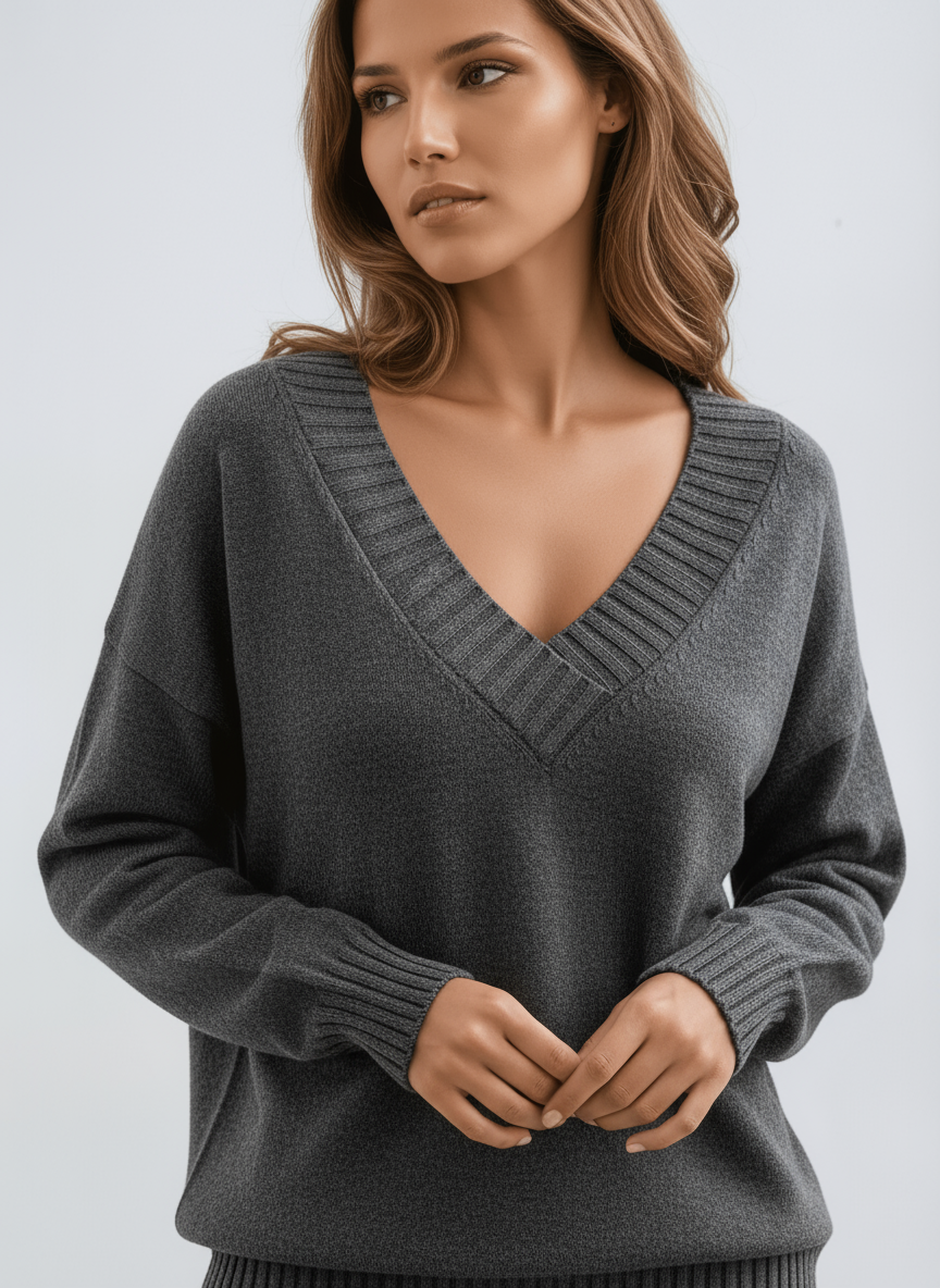 AUTUMN – Dames trui met V-hals en comfortabele pasvorm - Glamorix