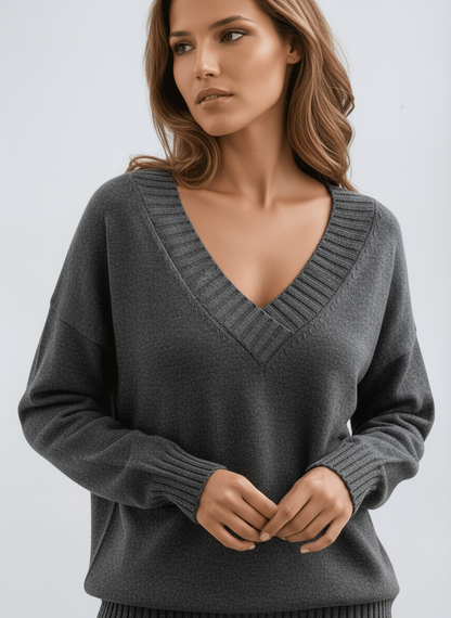 AUTUMN – Dames trui met V-hals en comfortabele pasvorm - Glamorix