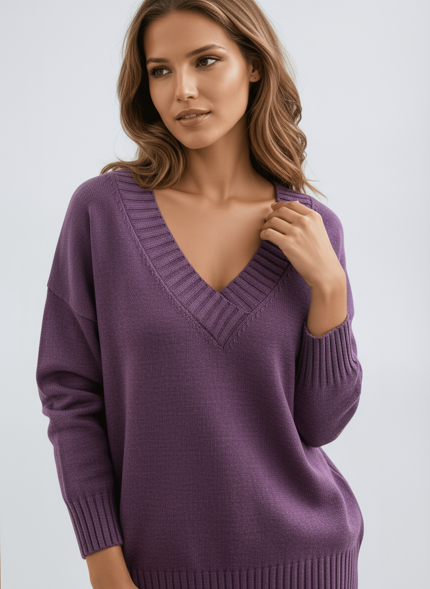 AUTUMN – Dames trui met V-hals en comfortabele pasvorm - Glamorix