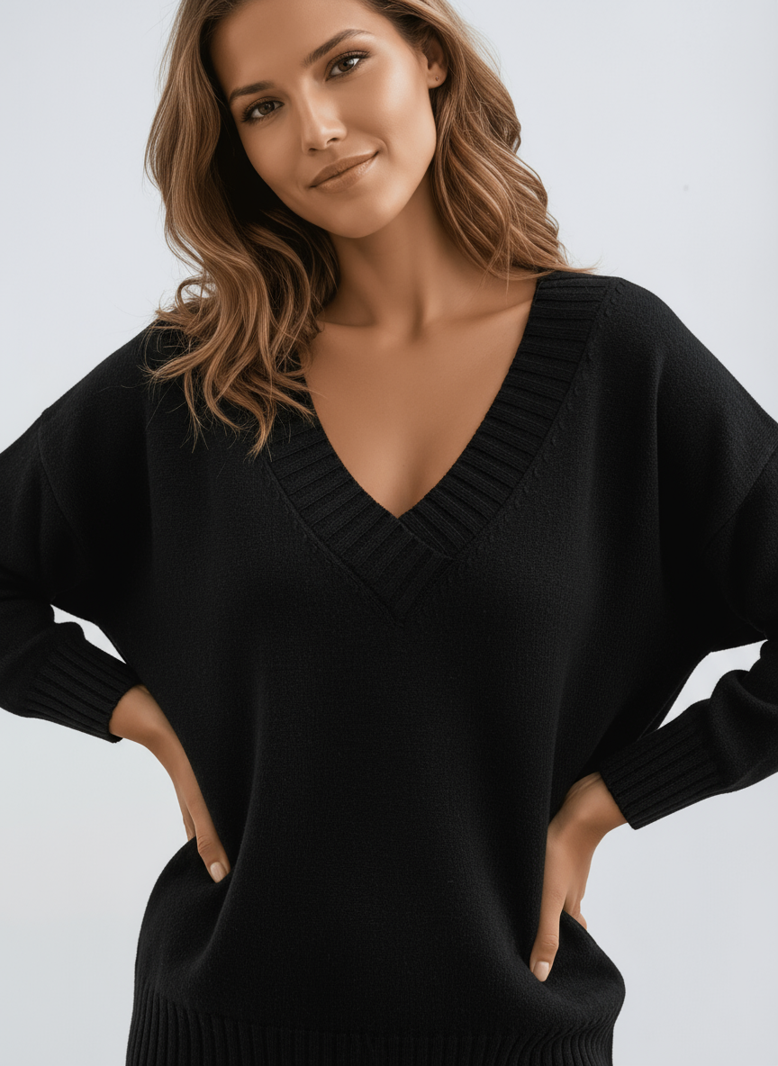 AUTUMN – Dames trui met V-hals en comfortabele pasvorm - Glamorix
