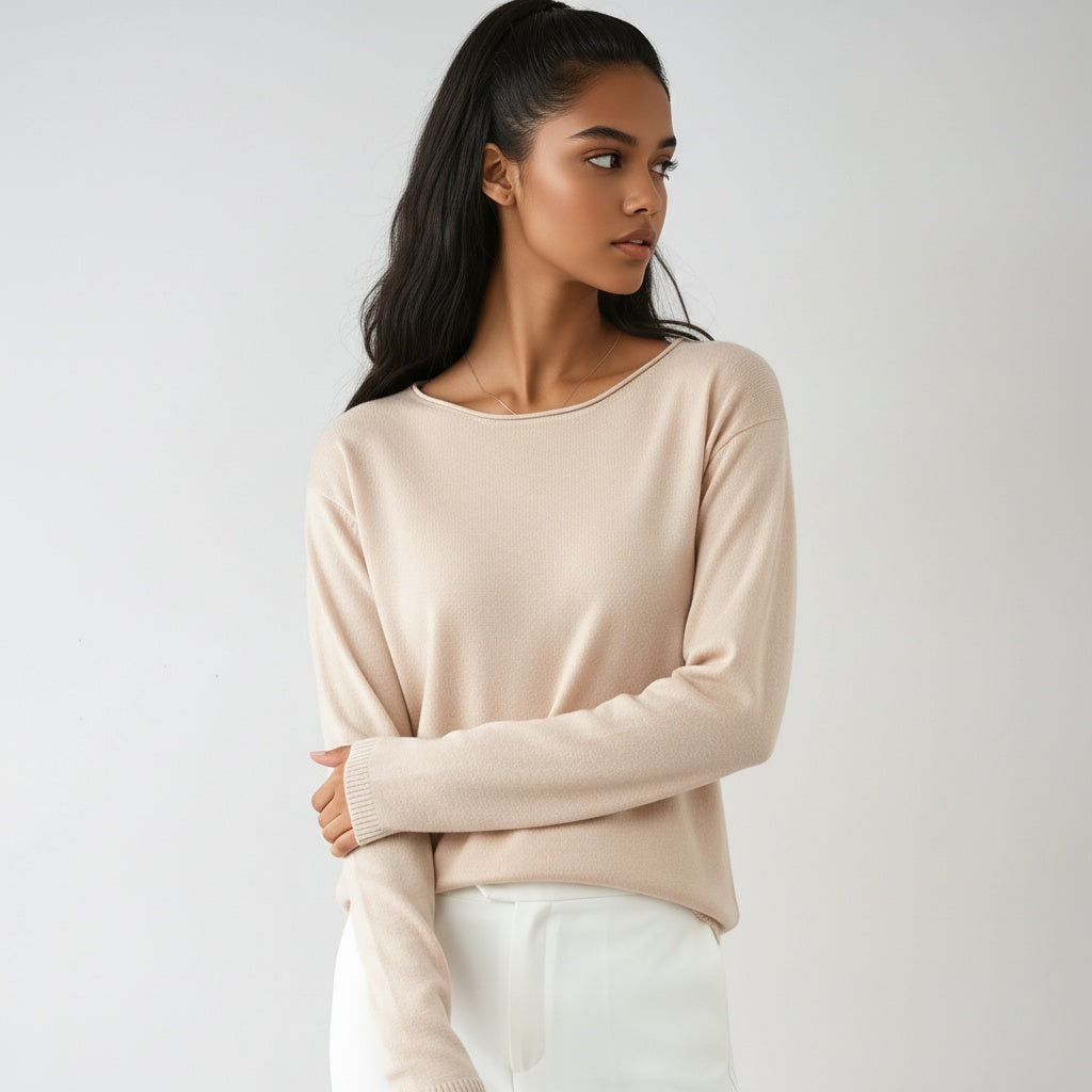 Minimalistische trui voor dames met ronde hals en fijne structuur licht en comfortabel – LUMORA - Glamorix