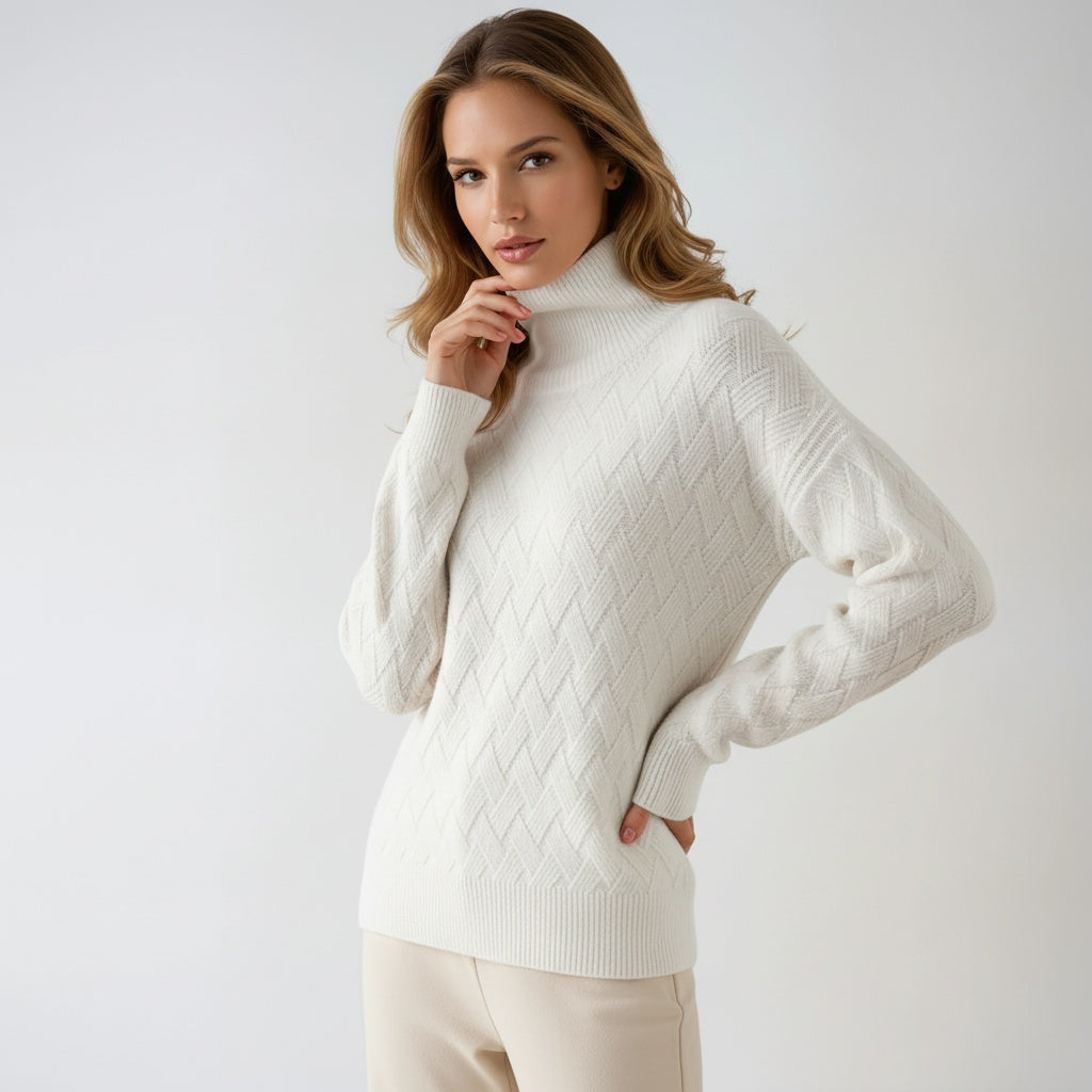 Coltrui met hoge hals en gebreide structuur biedt warmte en stijl voor dames – URIAH - Glamorix