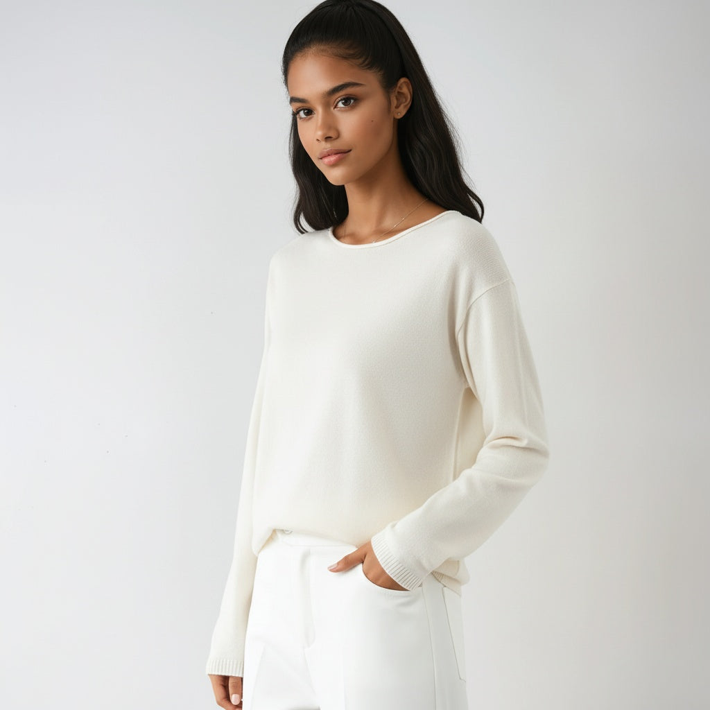 Minimalistische trui voor dames met ronde hals en fijne structuur licht en comfortabel – LUMORA - Glamorix