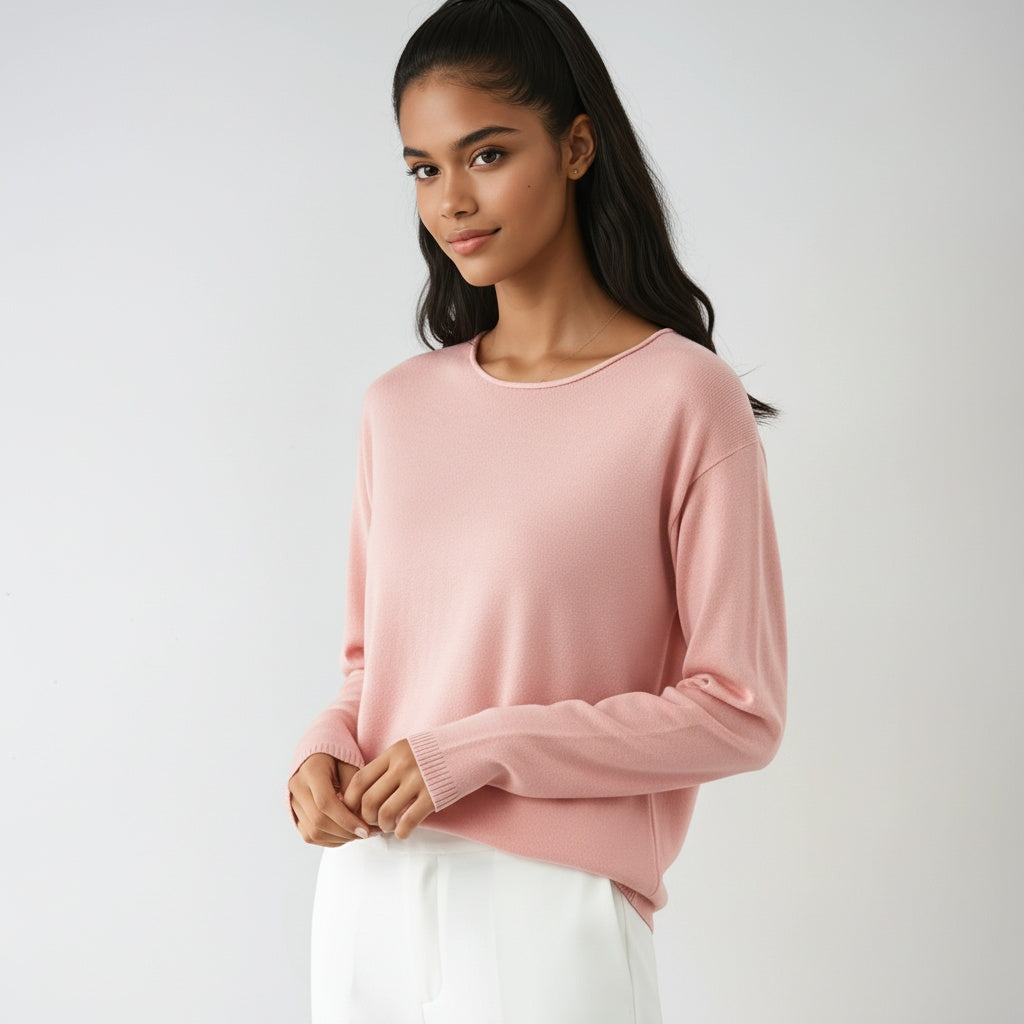 Minimalistische trui voor dames met ronde hals en fijne structuur licht en comfortabel – LUMORA - Glamorix