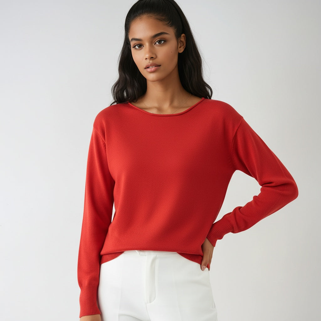 Minimalistische trui voor dames met ronde hals en fijne structuur licht en comfortabel – LUMORA - Glamorix