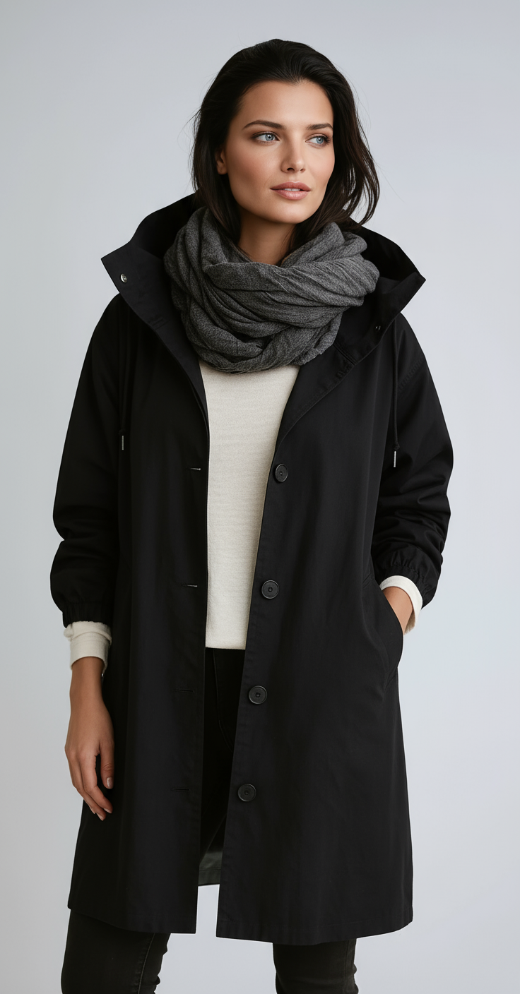 Lange Jas Dames | Capuchon & Knoopsluiting - Glamorix