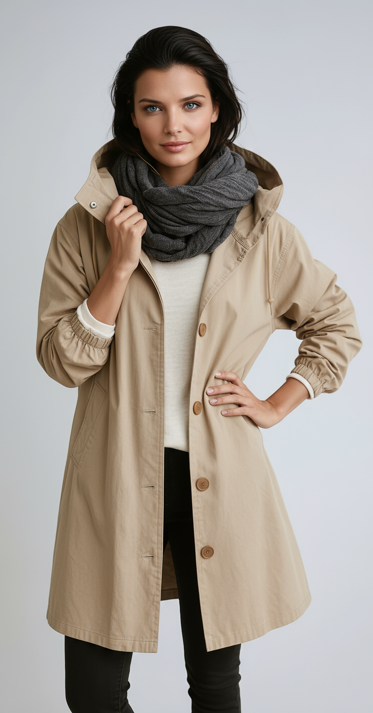 Lange Jas Dames | Capuchon & Knoopsluiting - Glamorix