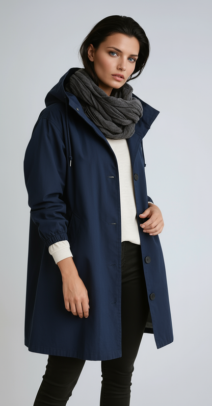 Lange Jas Dames | Capuchon & Knoopsluiting - Glamorix