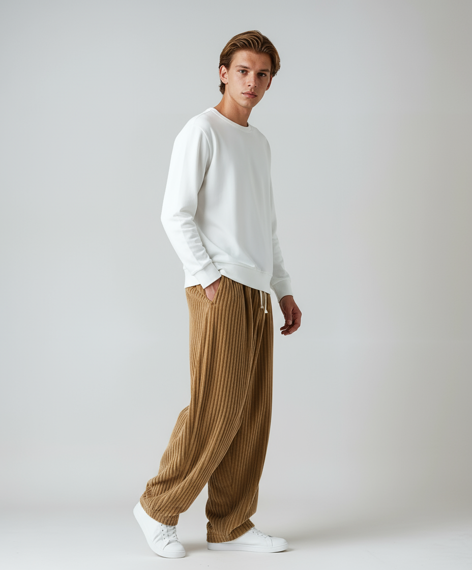 STEVE – Wijde corduroy herenbroek met trekkoord en relaxed fit - Glamorix