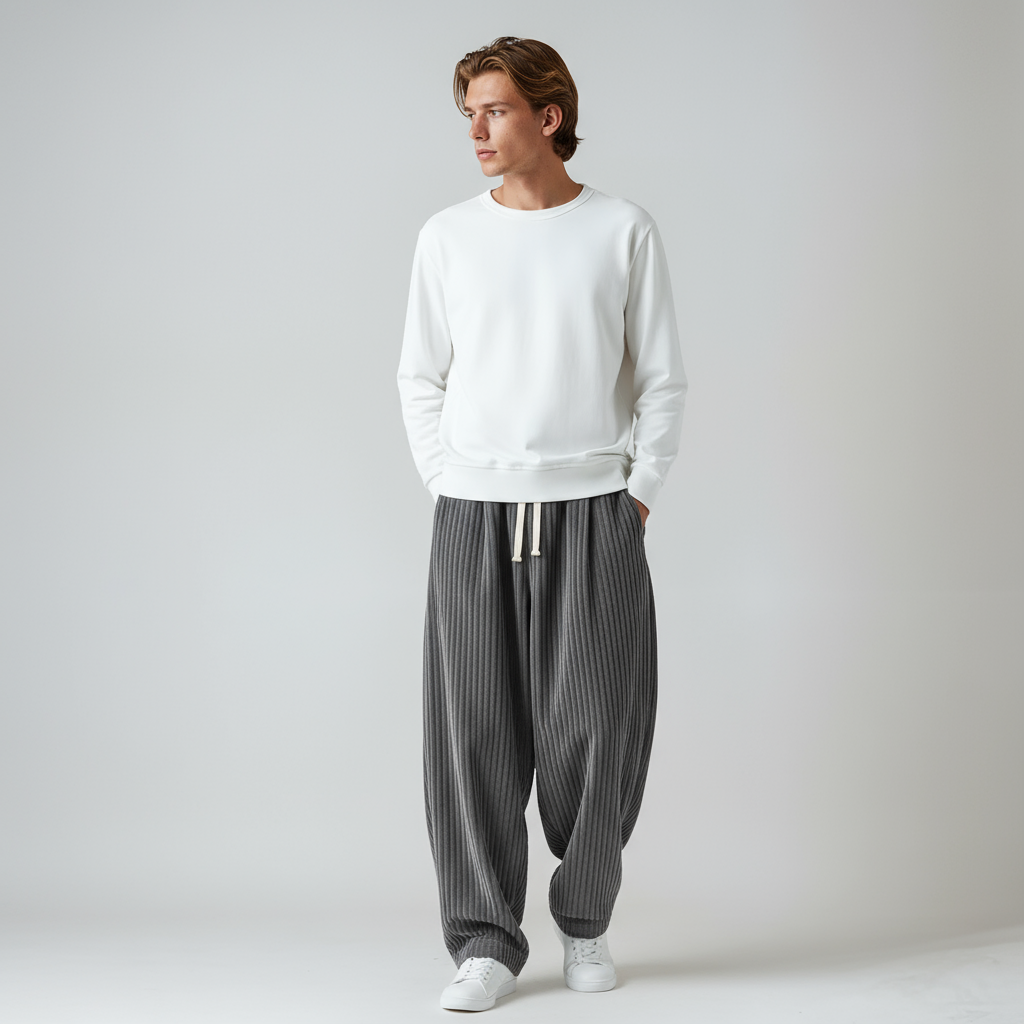 STEVE – Wijde corduroy herenbroek met trekkoord en relaxed fit - Glamorix
