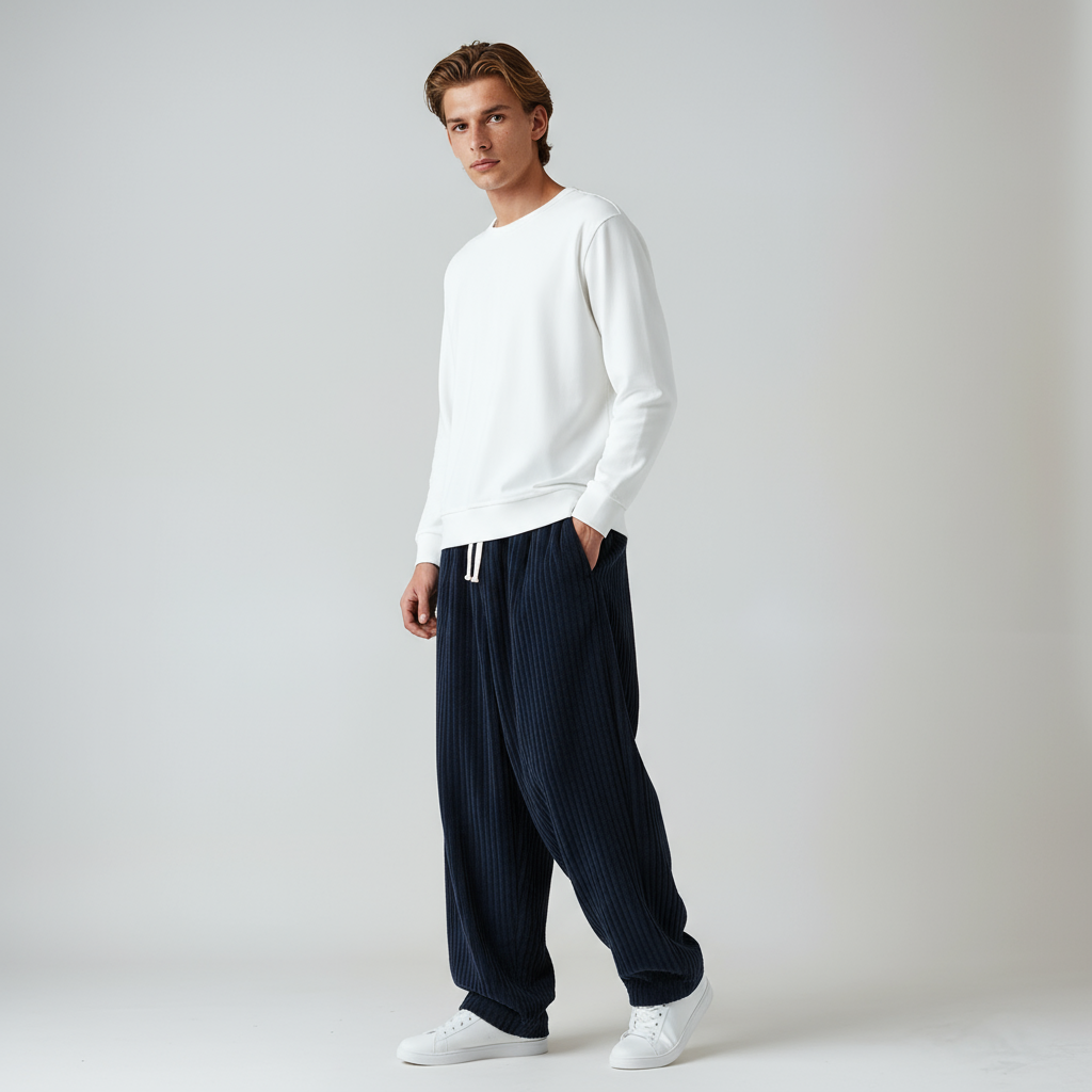 STEVE – Wijde corduroy herenbroek met trekkoord en relaxed fit - Glamorix