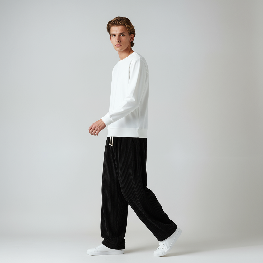 STEVE – Wijde corduroy herenbroek met trekkoord en relaxed fit - Glamorix