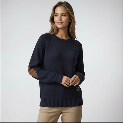 FAYE – Dames gebreide trui met suède elleboogpatches - Glamorix