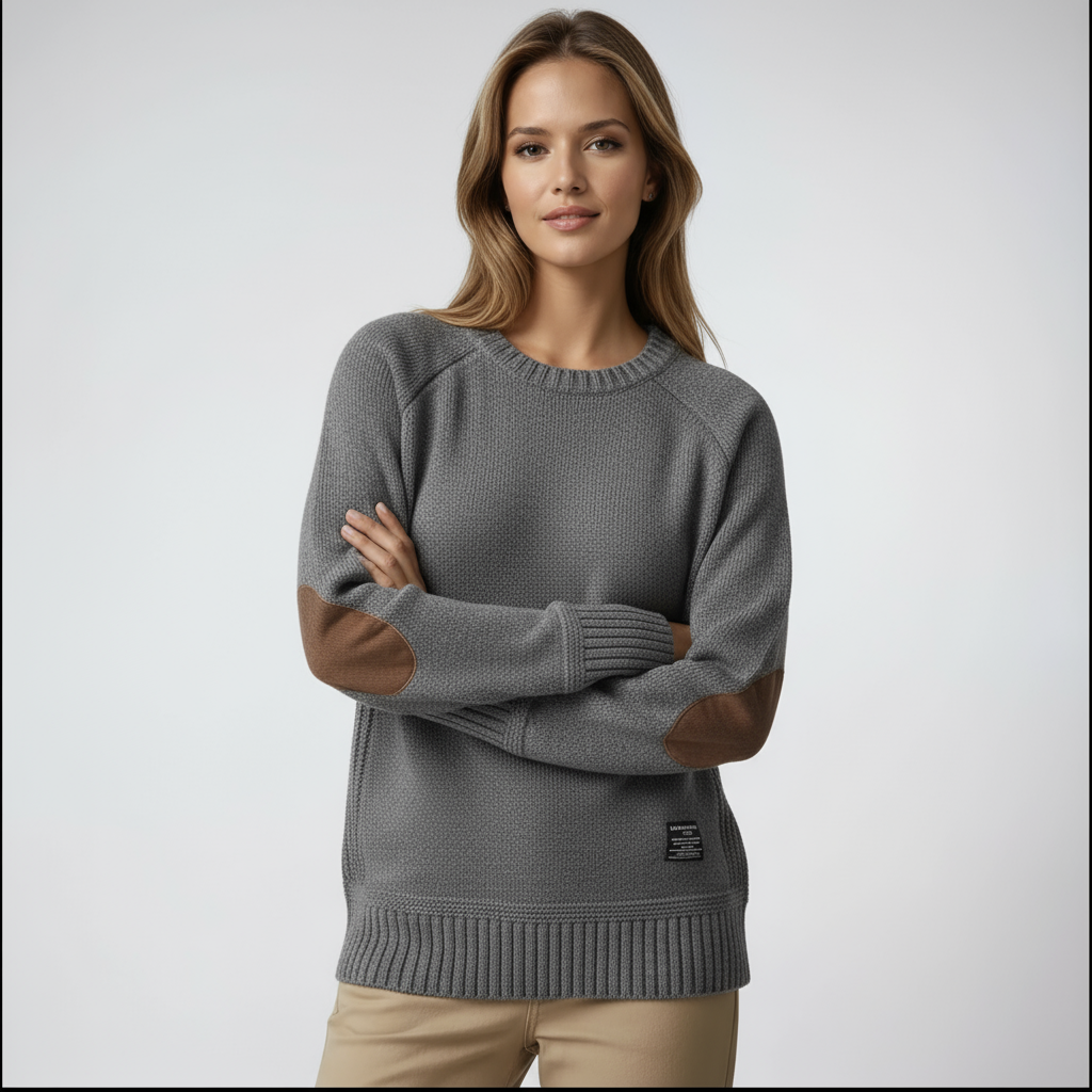 FAYE – Dames gebreide trui met suède elleboogpatches - Glamorix