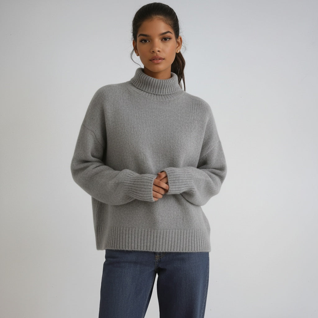 Elegante Gebreide Coltrui Voor Dames Met Lange Mouwen, Hoge Col En Zachte Textuur – LIRIA - Glamorix