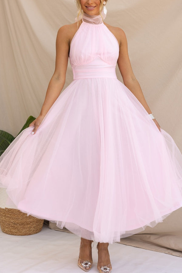 Elegante halter midi-jurk met volumineuze rok – AURÉLIA - Glamorix