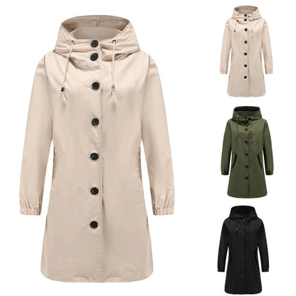 SPRINGGLOW – Lange Trenchcoat met Capuchon en Hoge Kraag voor Dames (Plus Size)