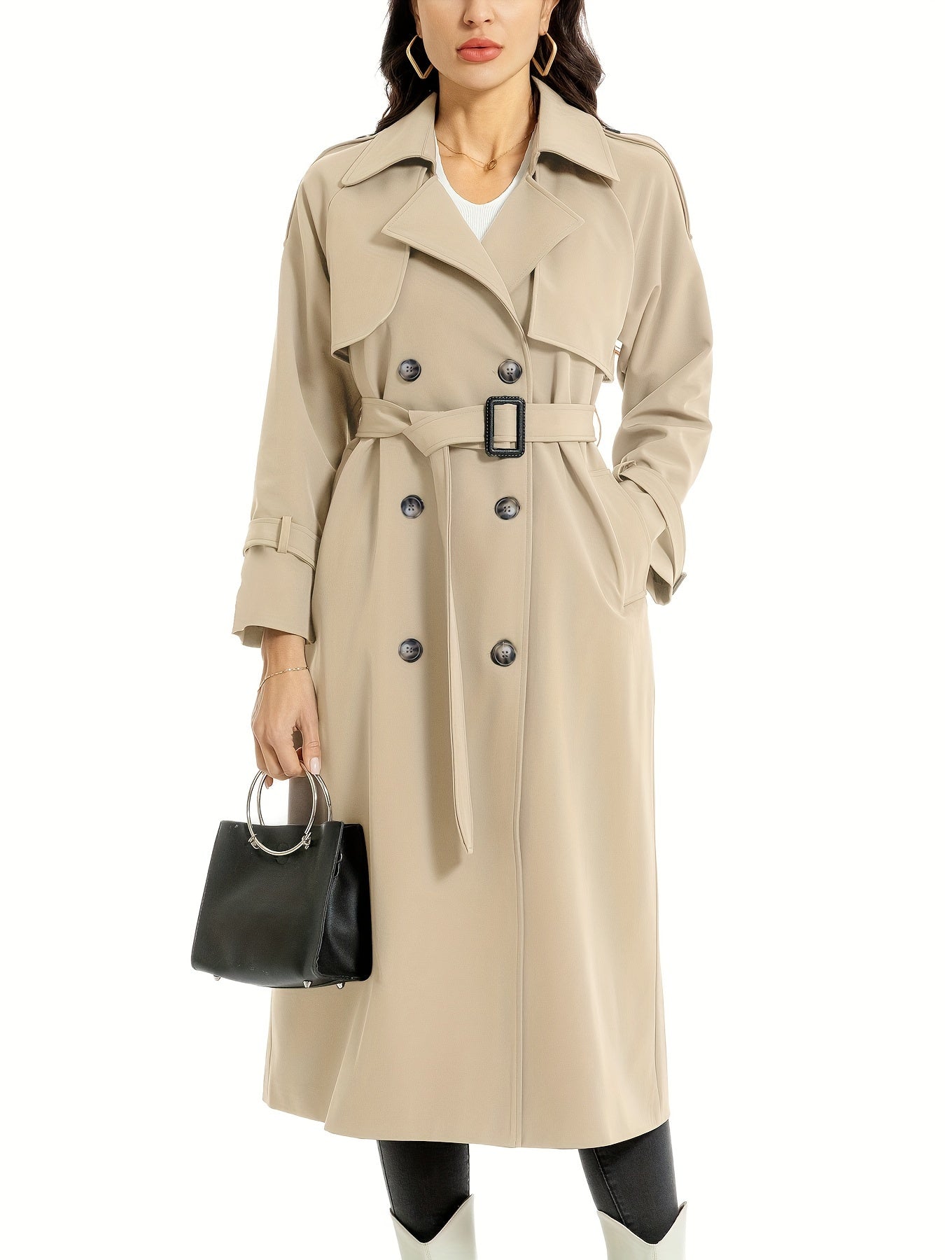 FELICIA - Lange dubbelzijdige trenchcoat met riem en brede revers voor dames