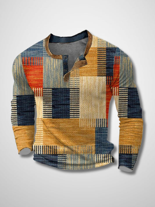 ELIAS - Patchwork overhemd met lange mouwen voor heren