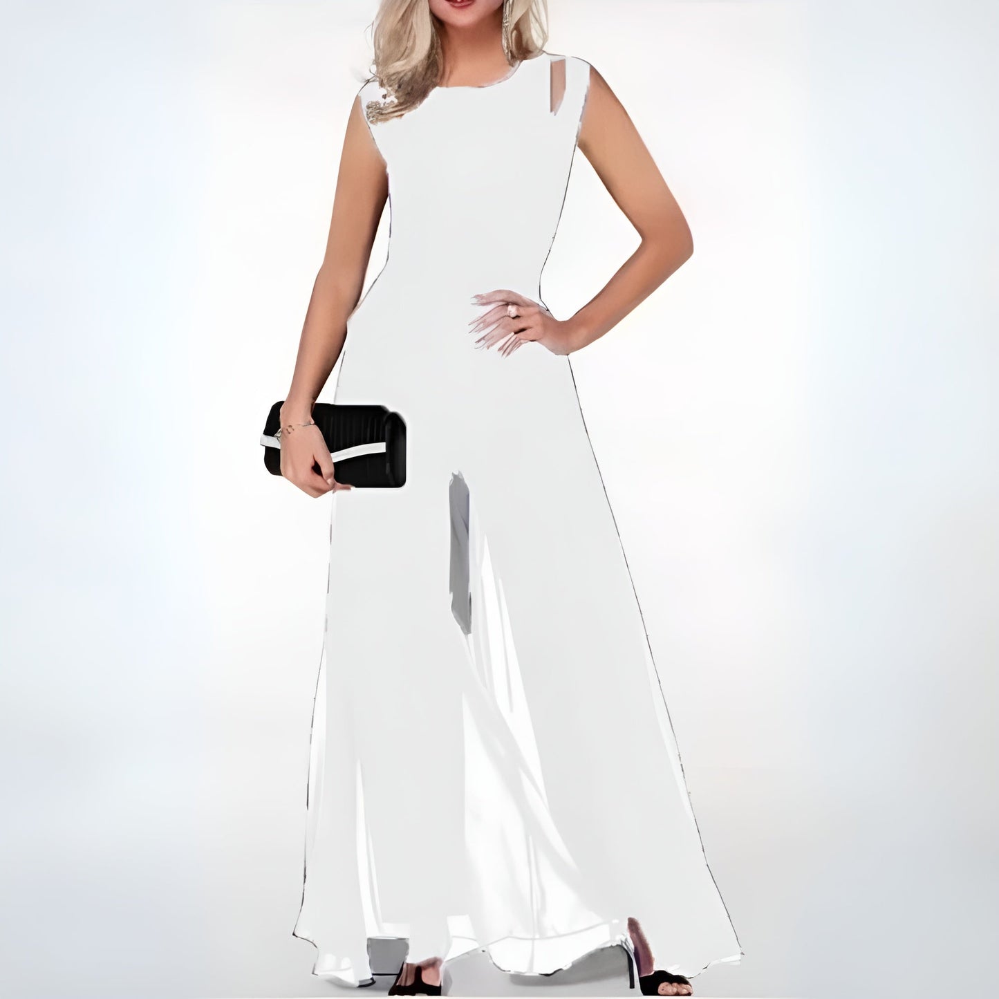 ELODIE - Soepelvallende mouwloze chiffon maxi-jurk voor dames