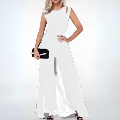 ELODIE - Soepelvallende mouwloze chiffon maxi-jurk voor dames
