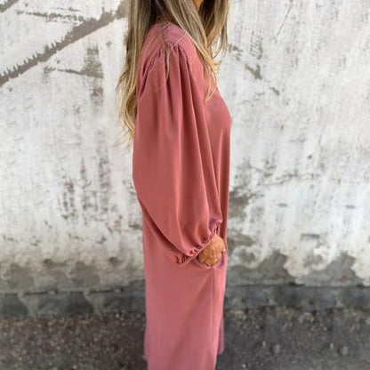Odile - Losvallende maxi jurk met v-hals en ballonmouwen - Glamorix