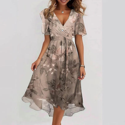 Vrouwelijke midi overslagjurk met luchtige print – FlorivaMuse - Glamorix