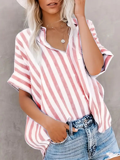 Gestreepte damesblouse met korte mouwen en luchtige fit – LUNEA STRIPE - Glamorix