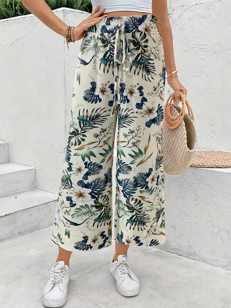 Wijde damesbroek met tropische print en elastische taille – CALIVA TROPIC - Glamorix