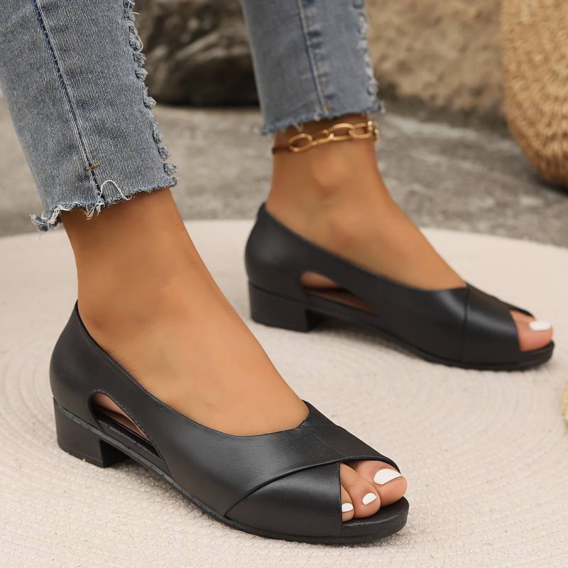 Elegante dames instapschoenen met peep-toe en lage hak – MIRELA STEP - Glamorix