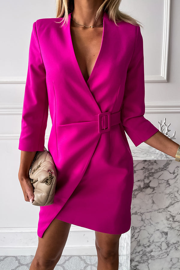 Dames blazerjurk met V-hals en ceintuur – ALVINA POWERDRESS - Glamorix