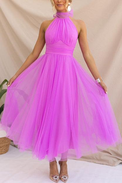 Elegante halter midi-jurk met volumineuze rok – AURÉLIA - Glamorix